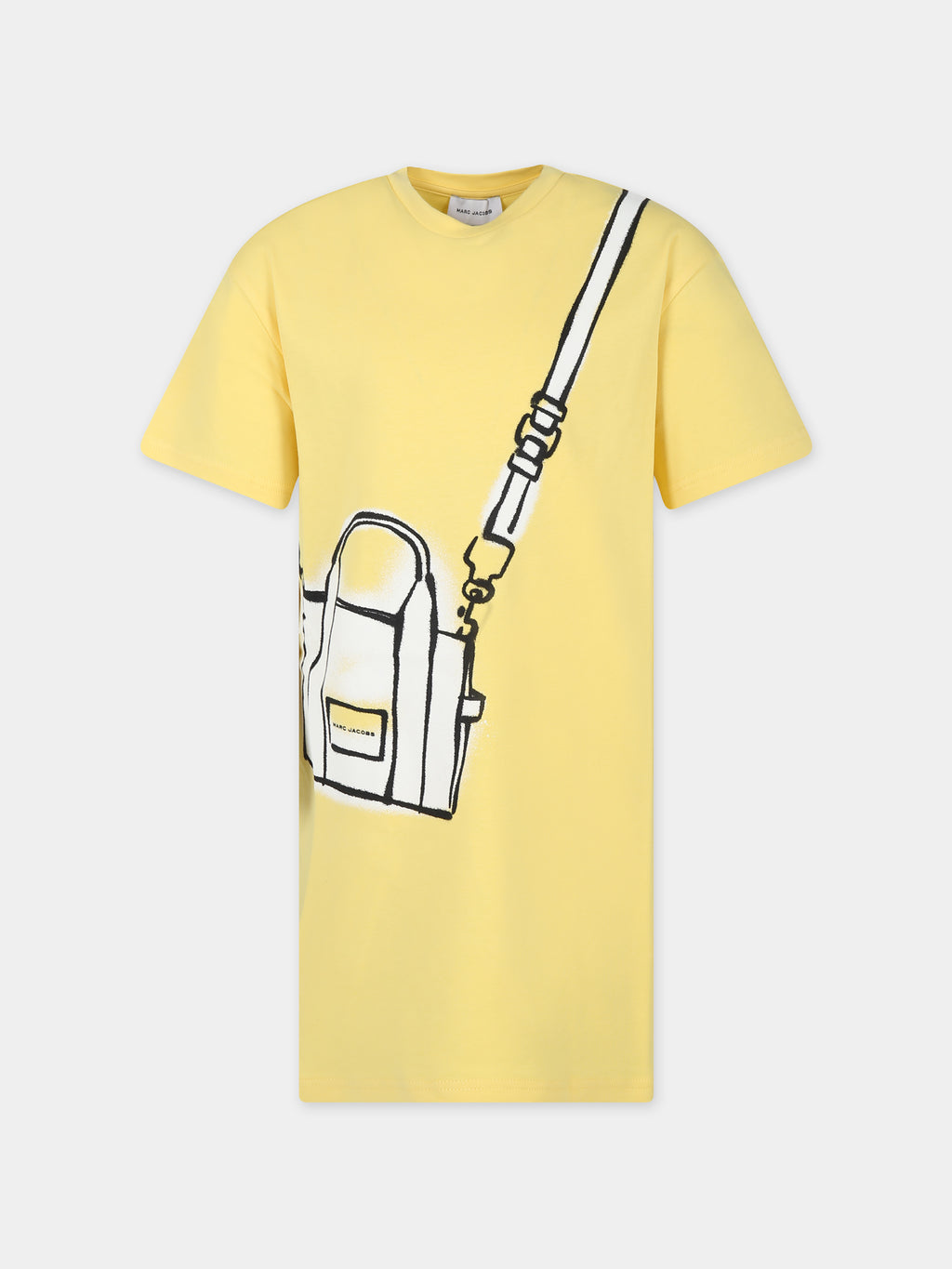 Vestito giallo per bambina con stampa borsa e logo